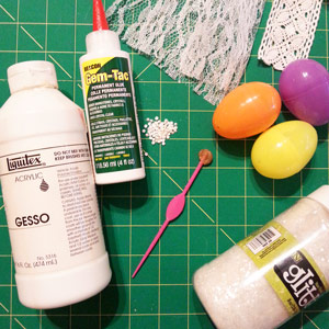 Supplies need to make pearls and lace Easter Eggs