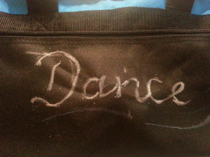 Chalked areas to rhinestone in dance bag