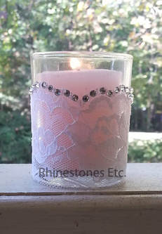 Rhinestone and lace votive candle holder