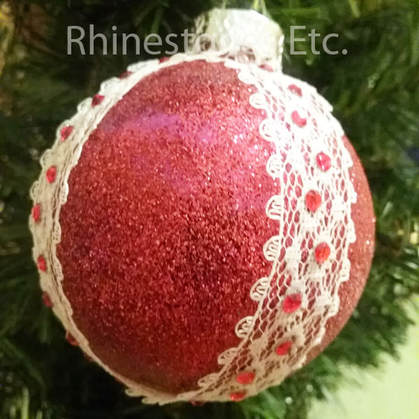 DIY Christmas ornament made with lace and rhinestones