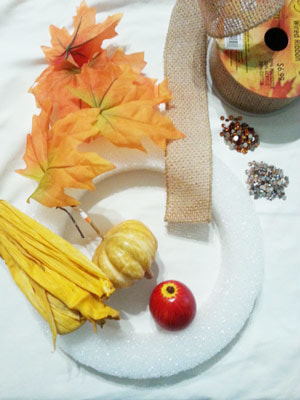Supplies needed to make a fall wreath