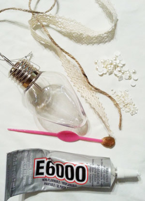 Supplies needed to make a rustic tree ornament