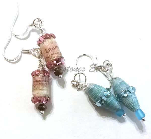 Paper bead earrings with rhinestones