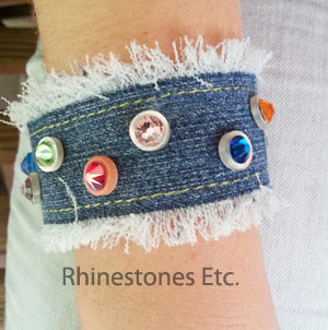 Recycled jeans into a rhinestone denum cuff bracelet
