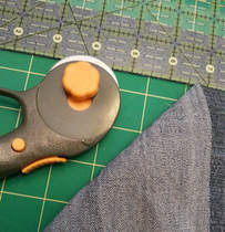 Cutting denim to a 7 by 1.5 inches size
