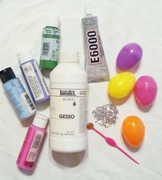 Supplies needed to make sparkle Easter eggs