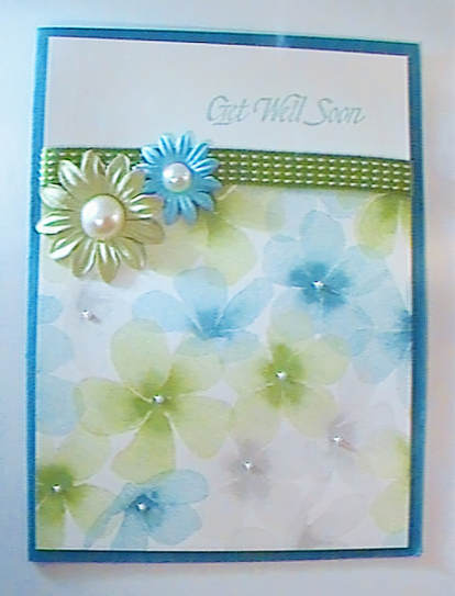 Hand stamped card embellished with flat back pearls