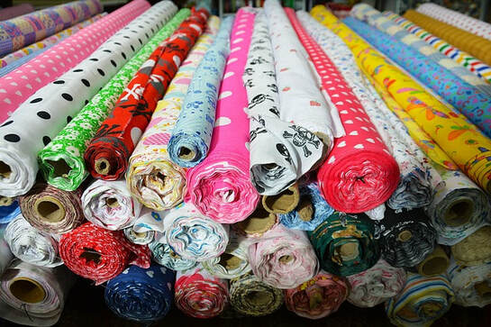 Rolls of fabrics