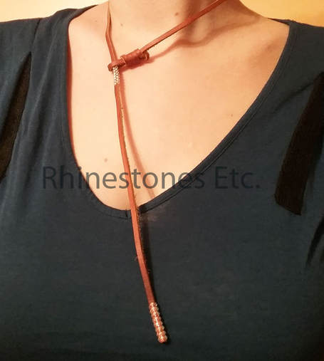 Leather wrap necklace with rhinestones