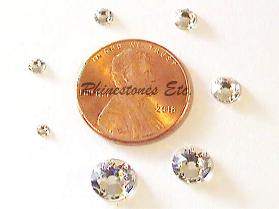 Rhinestone sizes compared to a penny