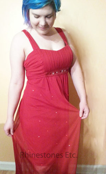 Dress embellished with rhinestones
