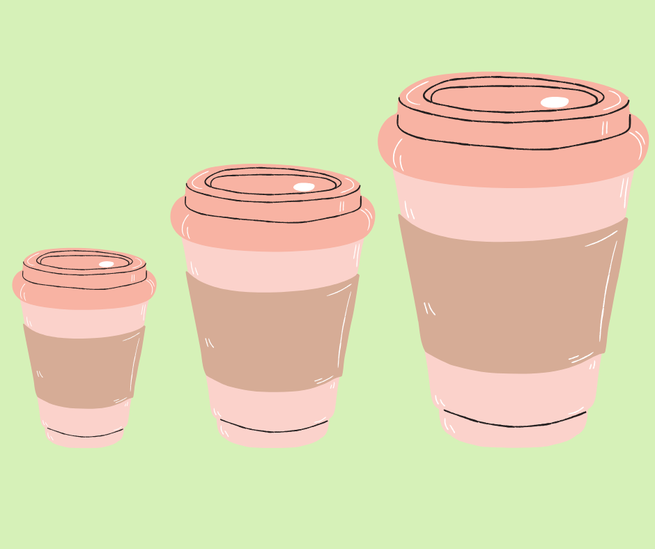 Small, medium, and large coffee cups